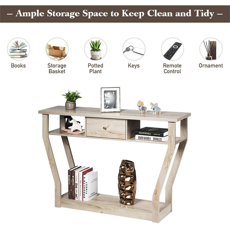 Costway 3-tier Contemporary MDF Console Table with Drawer in Gray