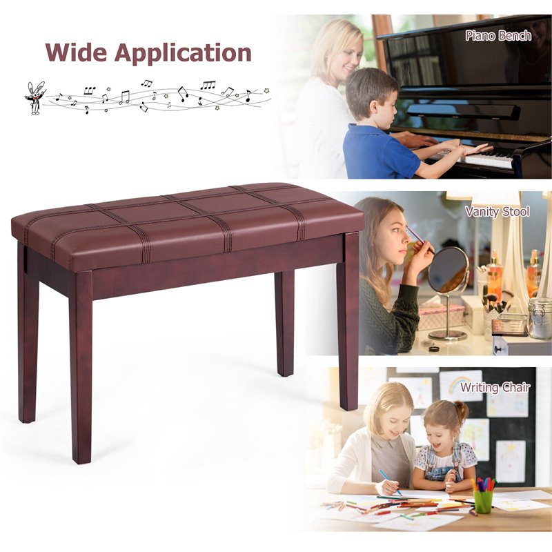Costway Contemporary Solid Wood and PU Leather Piano Bench in Brown