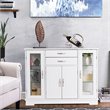 Costway Contemporary Density Board Buffet with Glass Door Drawers in White