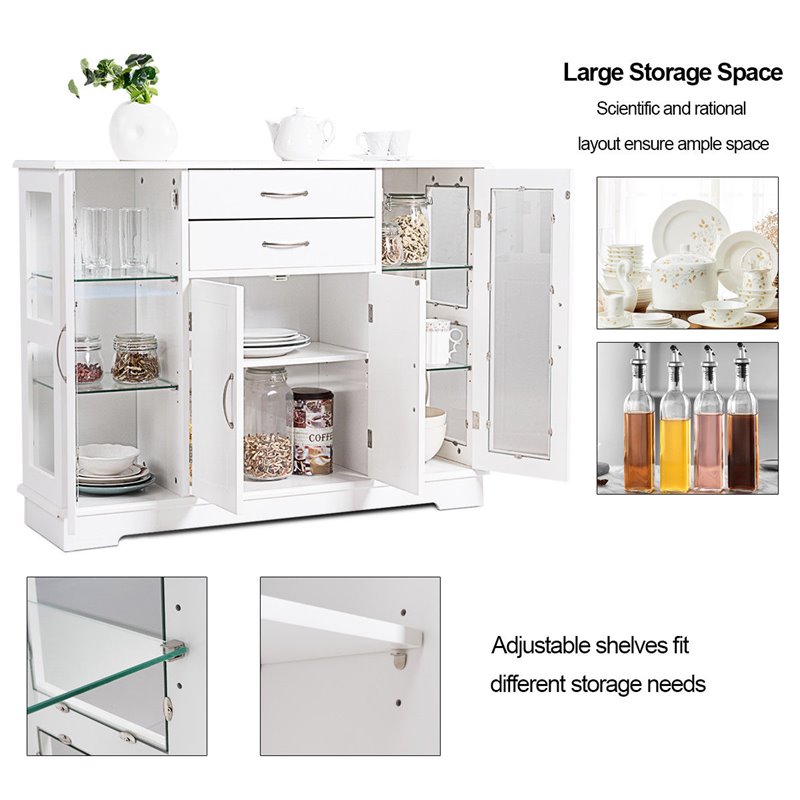 Costway Contemporary Density Board Buffet with Glass Door Drawers in White