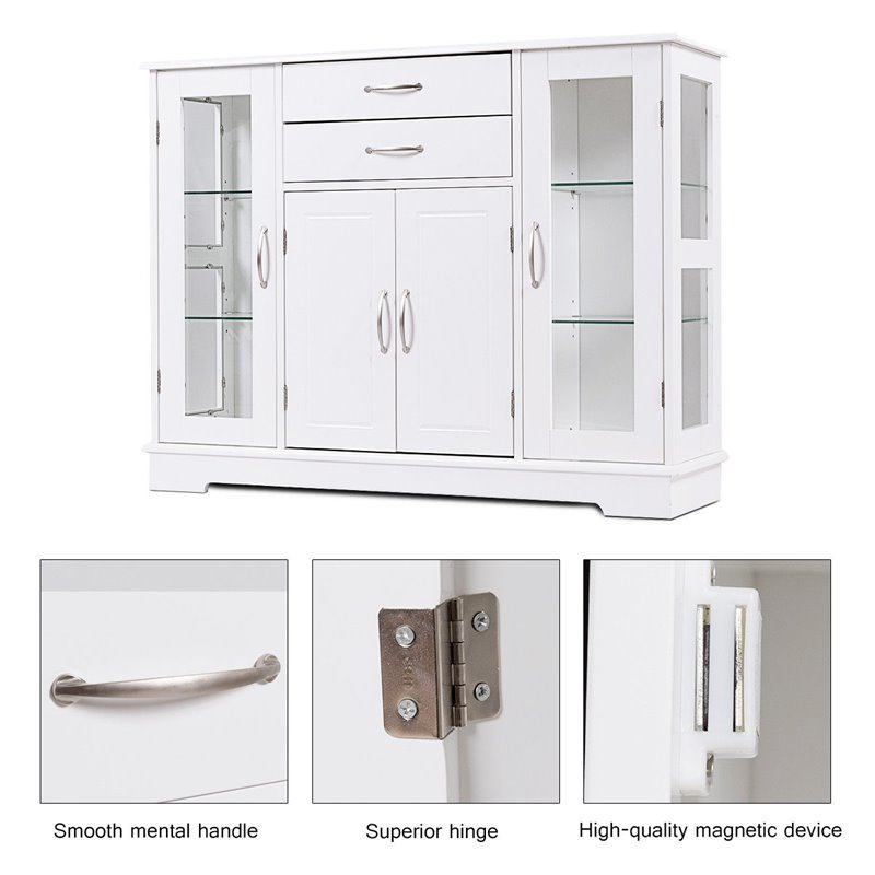 Costway Contemporary Density Board Buffet with Glass Door Drawers in White