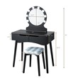 Costway MDF Vanity Makeup Dressing Set with 8 Dimmable Bulbs Mirror in Black