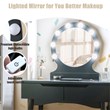 Costway MDF Vanity Makeup Dressing Set with 8 Dimmable Bulbs Mirror in Black