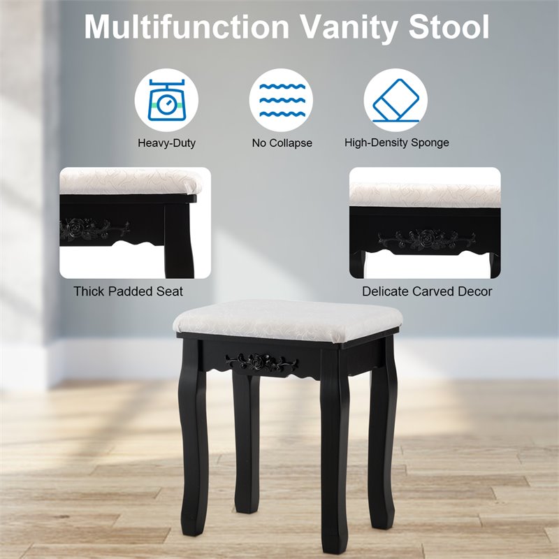Costway Contemporary P2 MDF Vanity Dressing Table Set with 4 Drawers in Black