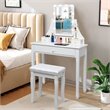 Costway Contemporary MDF and Pine Vanity Table Set with 3 Drawers in White