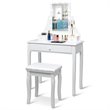 Costway Contemporary MDF and Pine Vanity Table Set with 3 Drawers in White
