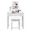 Costway Contemporary MDF and Pine Vanity Table Set with 3 Drawers in White