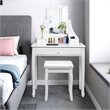 Costway Contemporary MDF and Pine Vanity Table Set with 3 Drawers in White