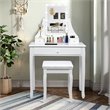 Costway Contemporary MDF and Pine Vanity Table Set with 3 Drawers in White