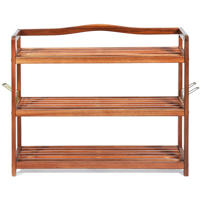 Costway 3-Tier Contemporary Acacia Wood Freestanding Shoe Rack in Red Brown