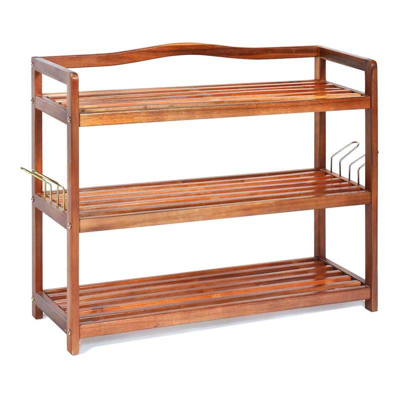 Costway 3-Tier Contemporary Acacia Wood Freestanding Shoe Rack in Red Brown