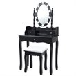 Costway Contemporary MDF Vanity Dressing Table Set with 2 Side Drawers in Black