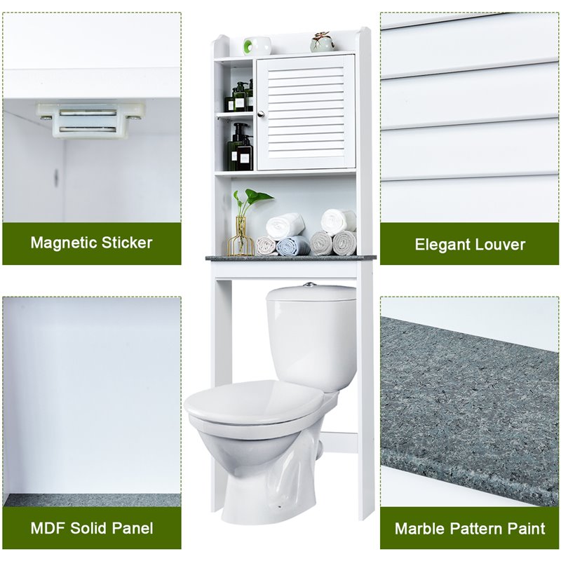 Costway Contemporary MDF Over The Toilet Space Saver with Louver Door in White