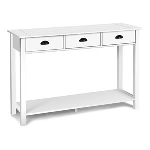 Costway 47&quot Contemporary MDF Console Table with 3 Spacious Drawers in White