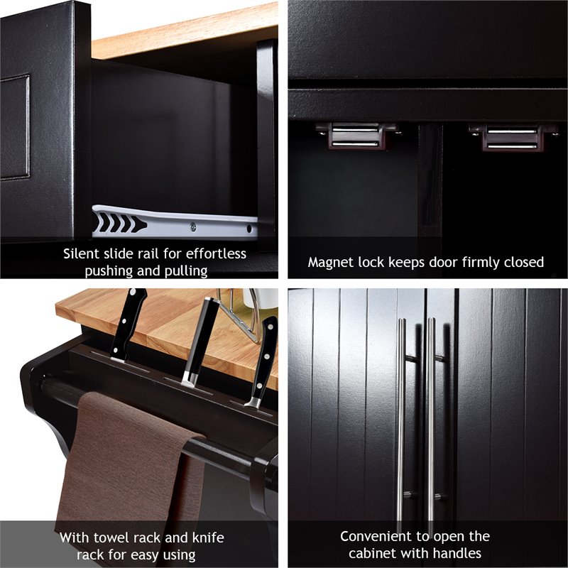 Costway MDF & Rubber Wood Kitchen Island Trolley Cart with Knife Block in Brown