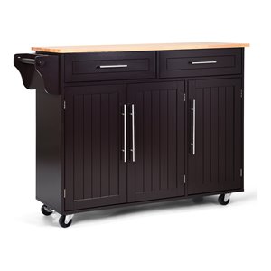 Costway MDF & Rubber Wood Kitchen Island Trolley Cart with Knife Block in Brown