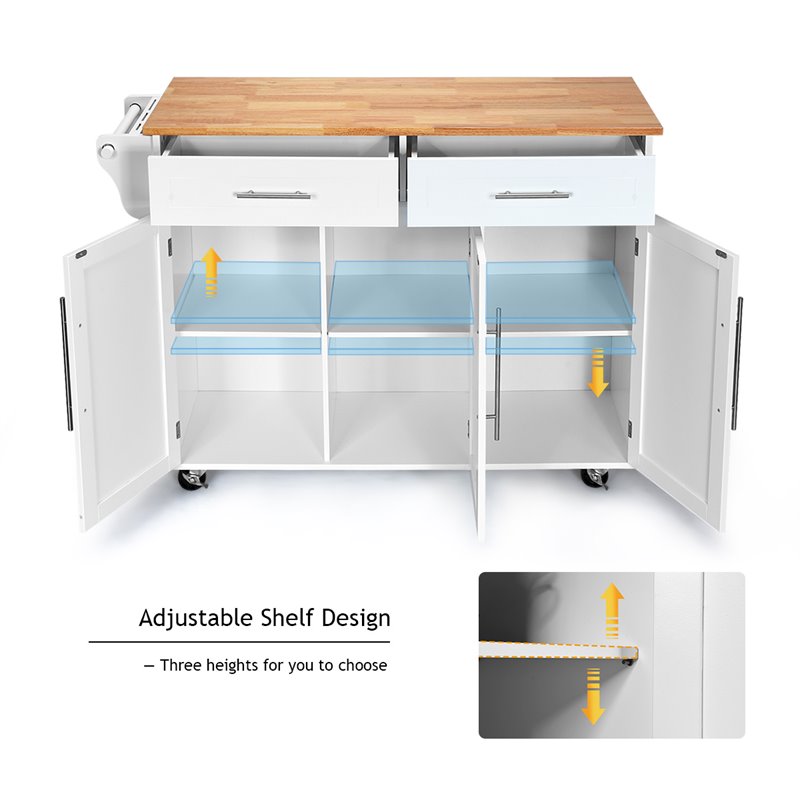 Costway MDF & Rubber Wood Kitchen Island Trolley Cart with Knife Block in White