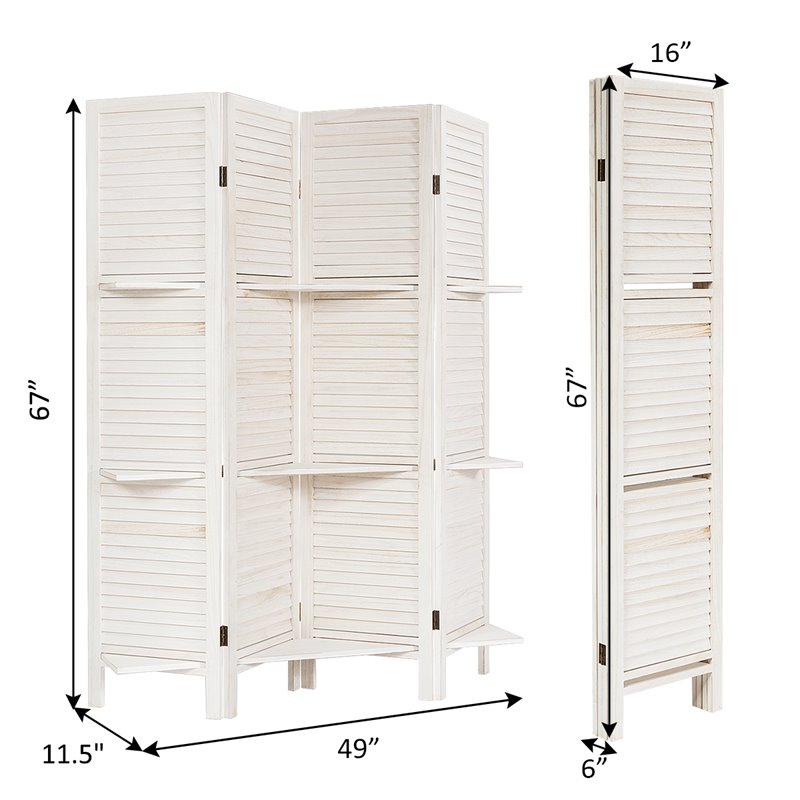 Costway 4-panel Contemporary Paulownia Folding Privacy Room Divider in White