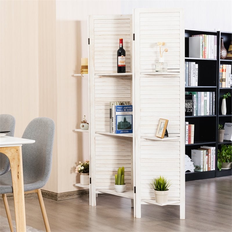 Costway 4-panel Contemporary Paulownia Folding Privacy Room Divider in White