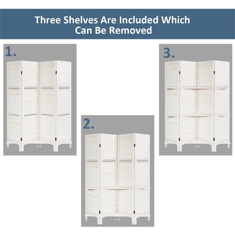 Costway 4-panel Contemporary Paulownia Folding Privacy Room Divider in White