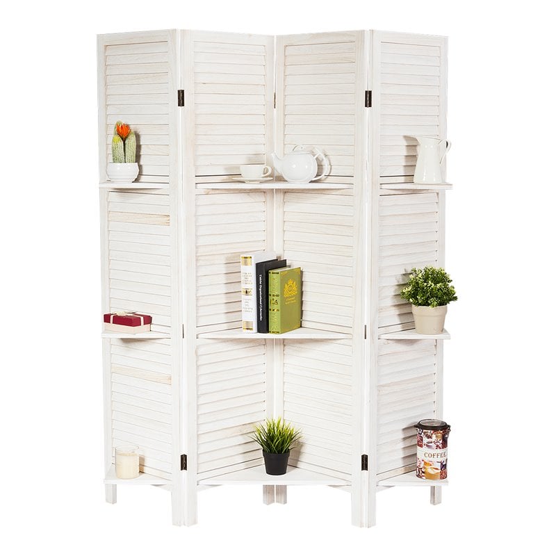 Costway 4-panel Contemporary Paulownia Folding Privacy Room Divider in White