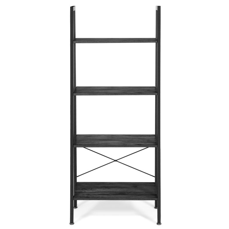 Costway 4-Tier Contemporary Wood and Metal Ladder Bookcase in Brown and Silver