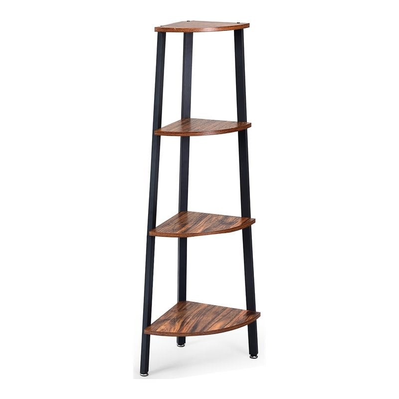 Costway 4-Tier Particle Board and Metal Corner Domestic Bookcase in Brown/Black