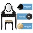 Costway MDF and Wood Vanity Dressing Table Set with Stool & Oval Mirror in Black