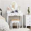 Costway MDF and Wood Vanity Dressing Table Set with Stool & Oval Mirror in White