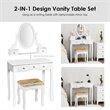 Costway MDF and Wood Vanity Dressing Table Set with Stool & Oval Mirror in White