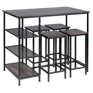 Costway 5-piece Engineered Wood Pub Table Set with Metal Frame in Black