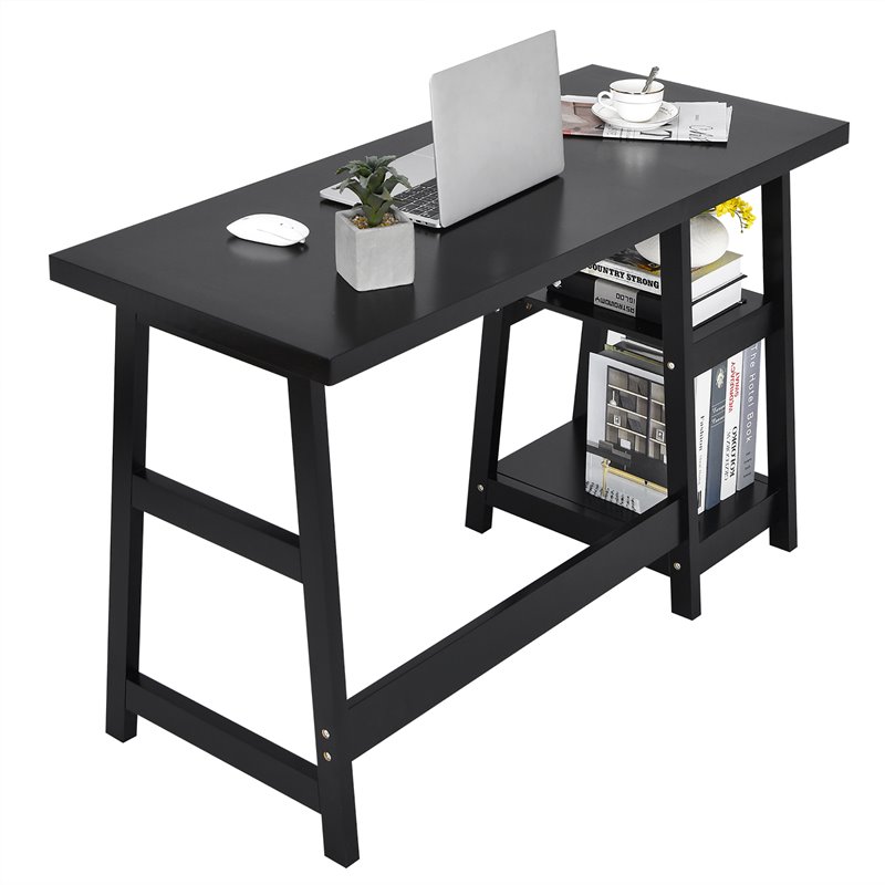 Costway Contemporary Engineered Wood Computer Desk with Removable Shelf in Black