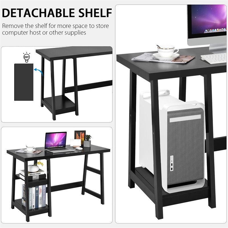 Costway Contemporary Engineered Wood Computer Desk with Removable Shelf in Black