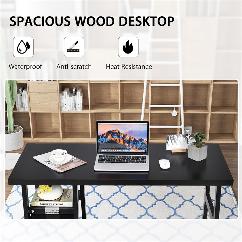 Costway Contemporary Engineered Wood Computer Desk with Removable Shelf in Black
