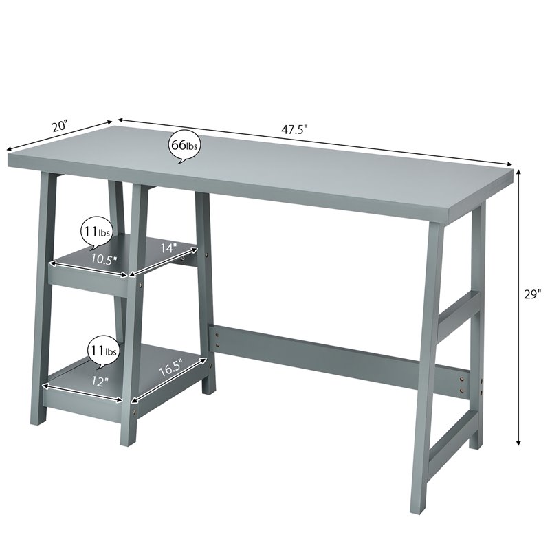 Costway Contemporary Engineered Wood Computer Desk with Removable Shelf in Gray