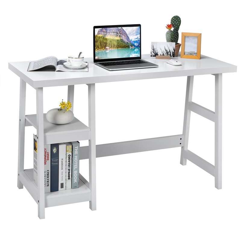 Costway Contemporary Engineered Wood Computer Desk with Removable Shelf in White