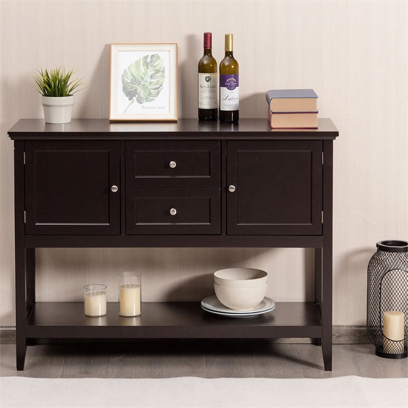 Costway MDF and Pine Wood Sideboard with Drawers & Storage Cabinets in Coffee