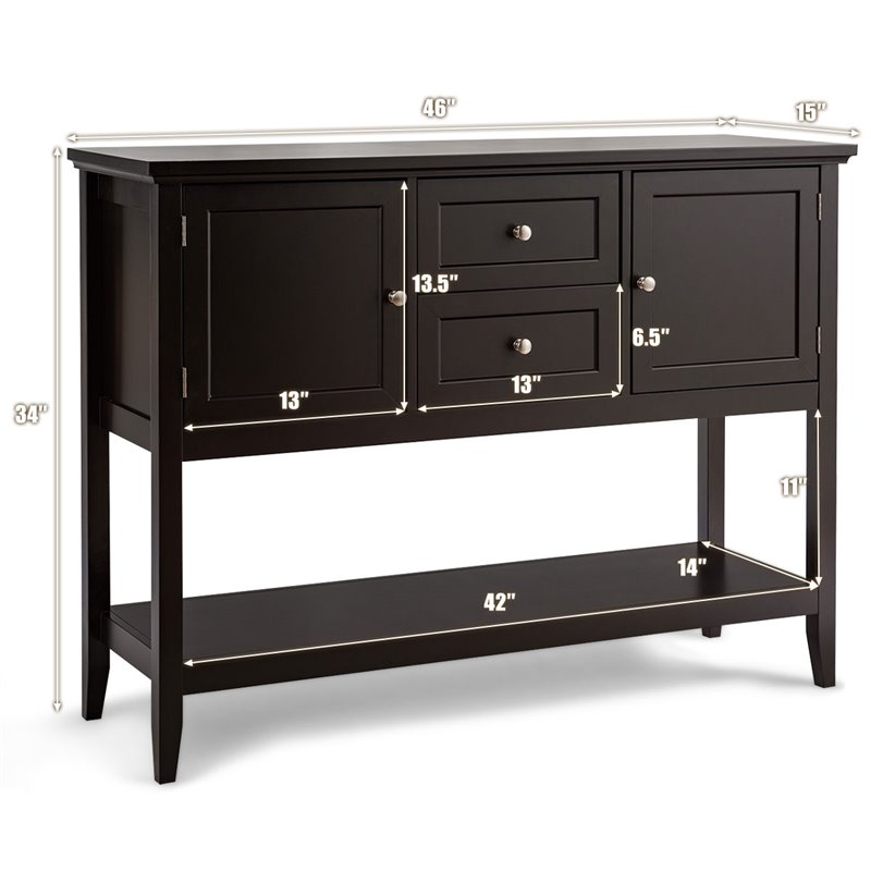 Costway MDF and Pine Wood Sideboard with Drawers & Storage Cabinets in Coffee