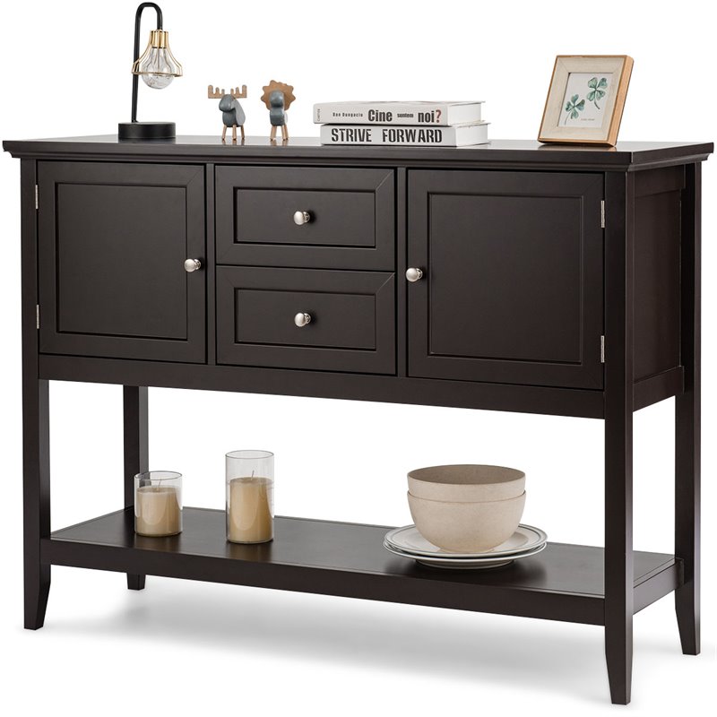 Costway MDF and Pine Wood Sideboard with Drawers & Storage Cabinets in Coffee