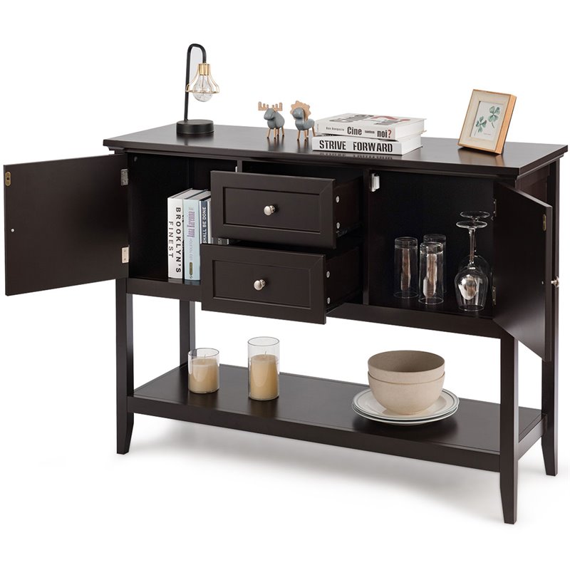 Costway MDF and Pine Wood Sideboard with Drawers & Storage Cabinets in Coffee