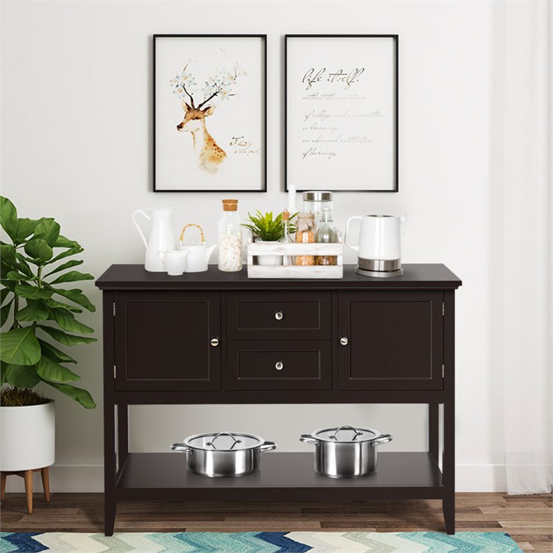 Costway MDF and Pine Wood Sideboard with Drawers & Storage Cabinets in Coffee