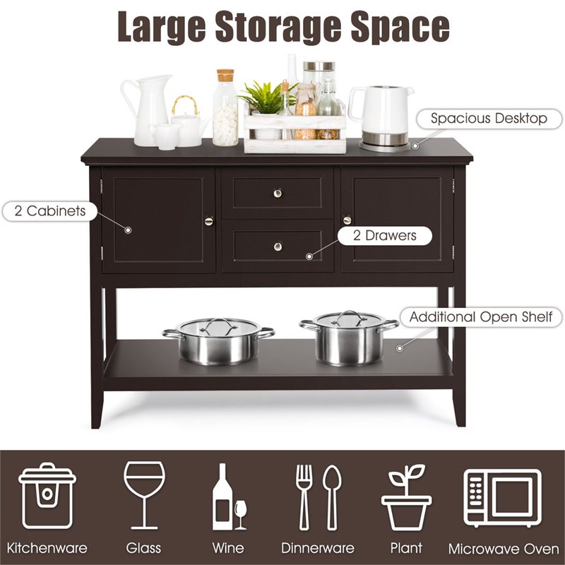 Costway MDF and Pine Wood Sideboard with Drawers & Storage Cabinets in Coffee