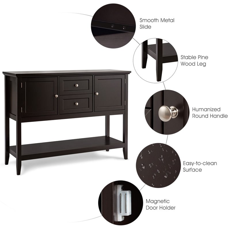 Costway MDF and Pine Wood Sideboard with Drawers & Storage Cabinets in Coffee