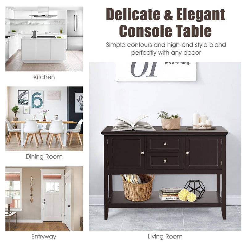 Costway MDF and Pine Wood Sideboard with Drawers & Storage Cabinets in Coffee