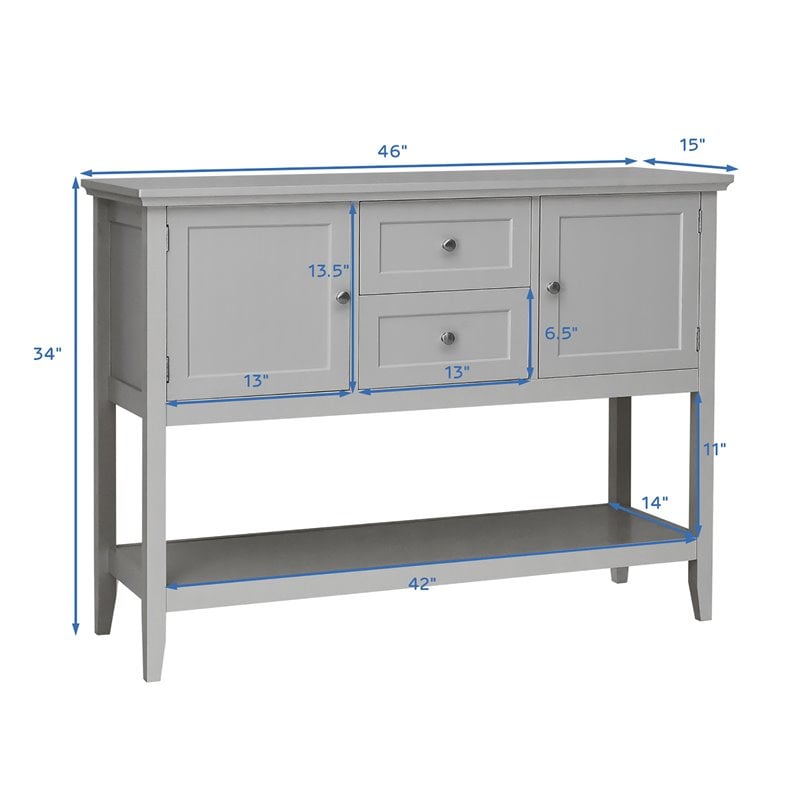 Costway MDF and Pine Wood Sideboard with Drawers & Storage Cabinets in Gray