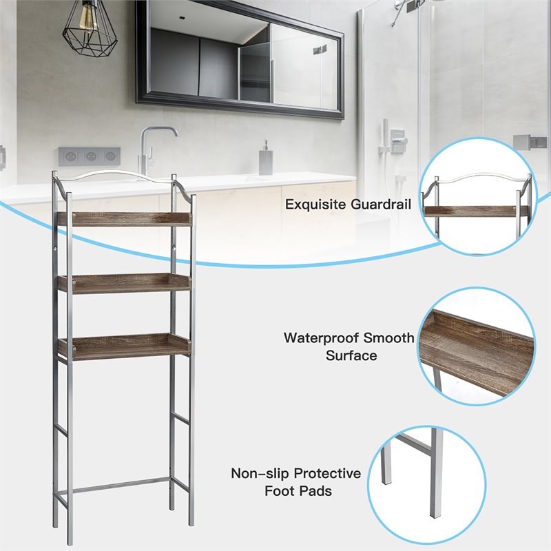Costway 3-tier Engineered Wood and Iron Bathroom Spacesaver in Silver