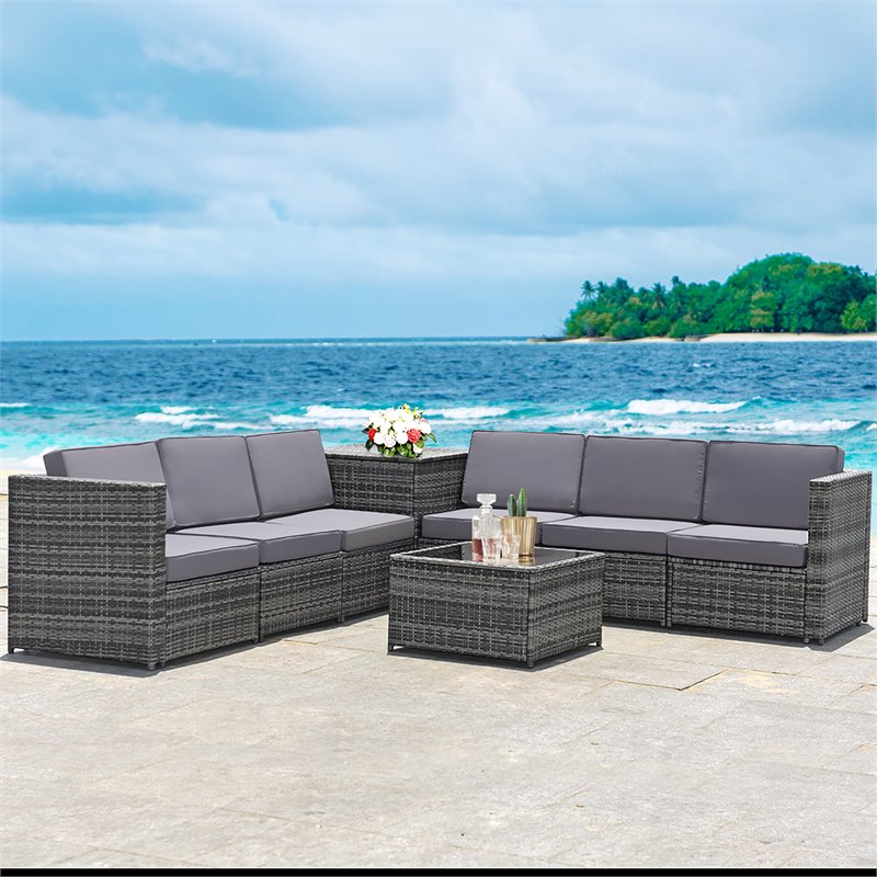 Costway 8-piece Polyester and Rattan Patio Sofa Set with Storage in Gray