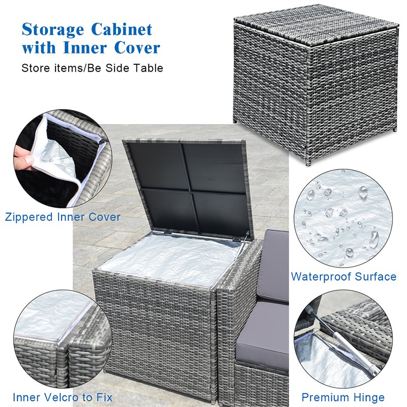 Costway 8-piece Polyester and Rattan Patio Sofa Set with Storage in Gray