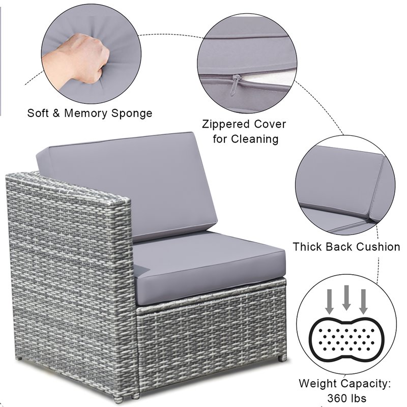 Costway 8-piece Polyester and Rattan Patio Sofa Set with Storage in Gray
