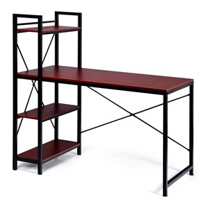 Costway 47.5&quot MDF Iron Computer Desk With 4-Tier Storage Bookshelves in Brown